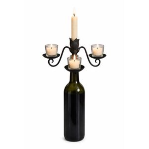 Wrought Iron Wine Bottle Candle Holder for 3 Votives & Center Taper- Holder only